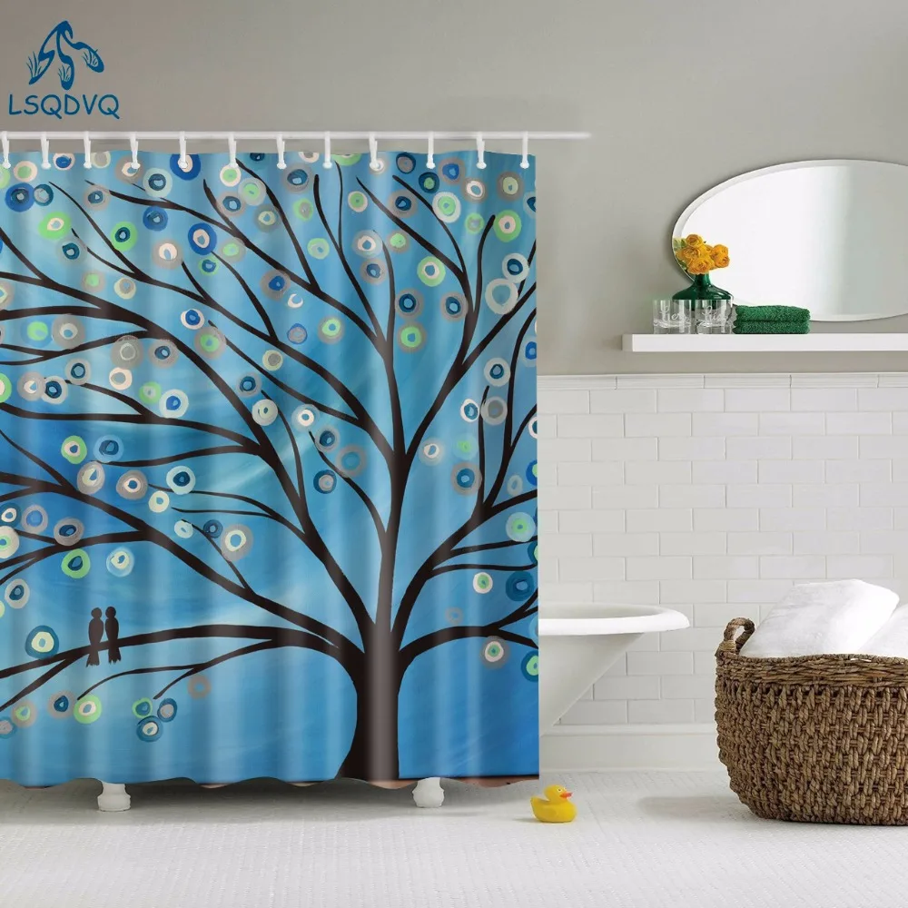 

Decorative Abstract Trees Shower Curtain Fabric Waterproof Colorful Polyester Printing Bath Window Curtain for Bathroom Decor