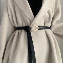 PU Leather Women Belt Designer Metal Buckle Waist Strap All-match Lady Dress Coat Sweater Decorative Knotted Waistband