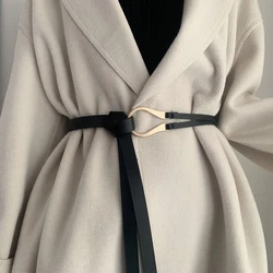 PU Leather Women Belt Designer Metal Buckle Waist Strap All-match Lady Dress Coat Sweater Decorative Knotted Waistband