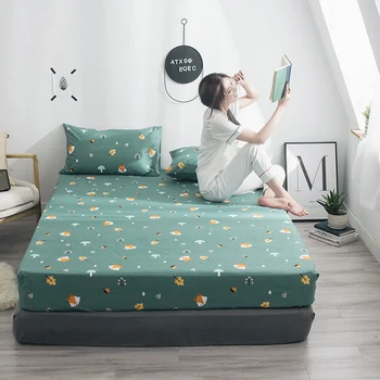 

Army Green Cartoon Fox Head Fitted Sheet Adult Kids Cute Animal Printed Bed Sheet with Elastic Band 100% Cotton Mattress Cover