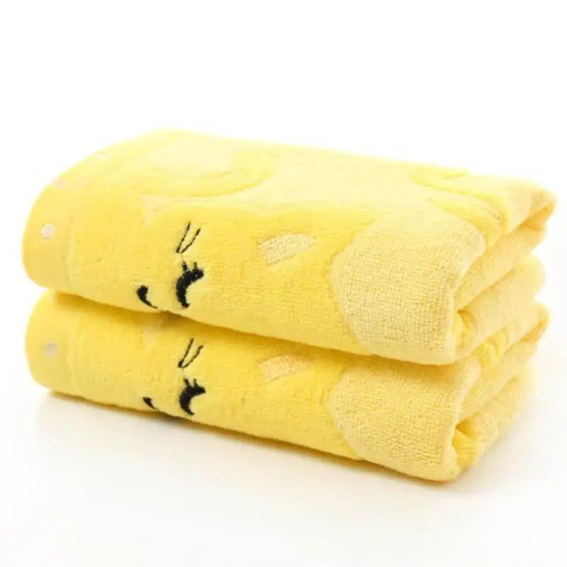 Yellow Мягкое хлопковое милое детское полотенце для лица с рисунком кота и вышивкой для новорожденных - Цвет: Yellow