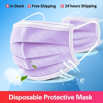 

10-200 pcs Disposable Masks Purple 3 Layer Ply Filter Nonwove Face Mask Anti-Dust Protective Safe Breathable face shield Masks