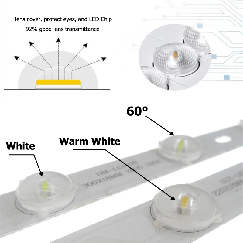 5-20pcs 4W 6W 8W 고휘도 2835 LED 바 조명 LED 튜브 화이트/따뜻한 화이트 천장 조명 60도 광학 렌즈