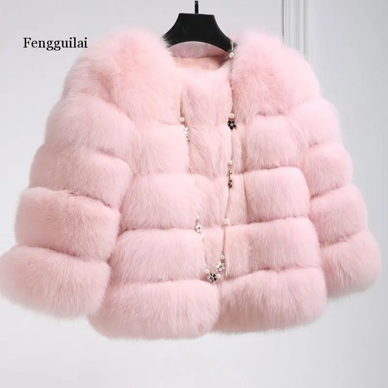 Fengguilai Женское зимнее Новое модное однотонное пальто элегантная Толстая теплая верхняя одежда поддельная Толстая теплая меховая куртка