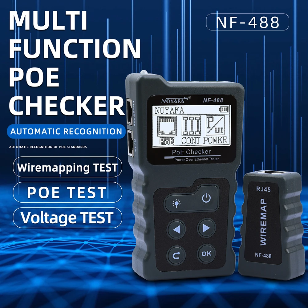 NF-488 Network Cable Tester Checker Over Ethernet CAT5 CAT6  PoE Switch Test Detector LCD Display Tools wire line tester