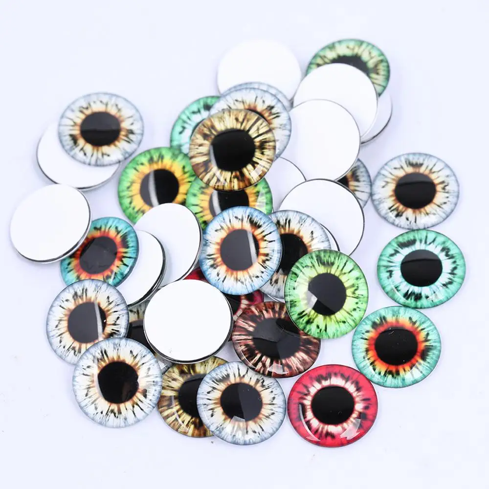 Mixed super thin 14mm round eye photo glass cabochon diy flatback handmade jewelry accessories for dolls making