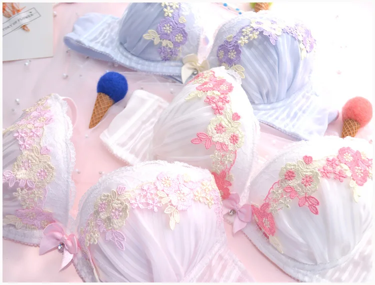 Romance Flower Japanese Bra & Panties Set Thin Underwire Soft Underwear Intimates Set Kawaii Lolita ethika set