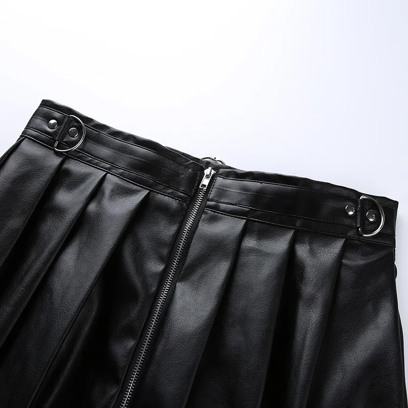 Женская юбка кожаная короткая юбка однотонная плиссированная короткая мини-юбки готический танец корейский стиль Pu юбка