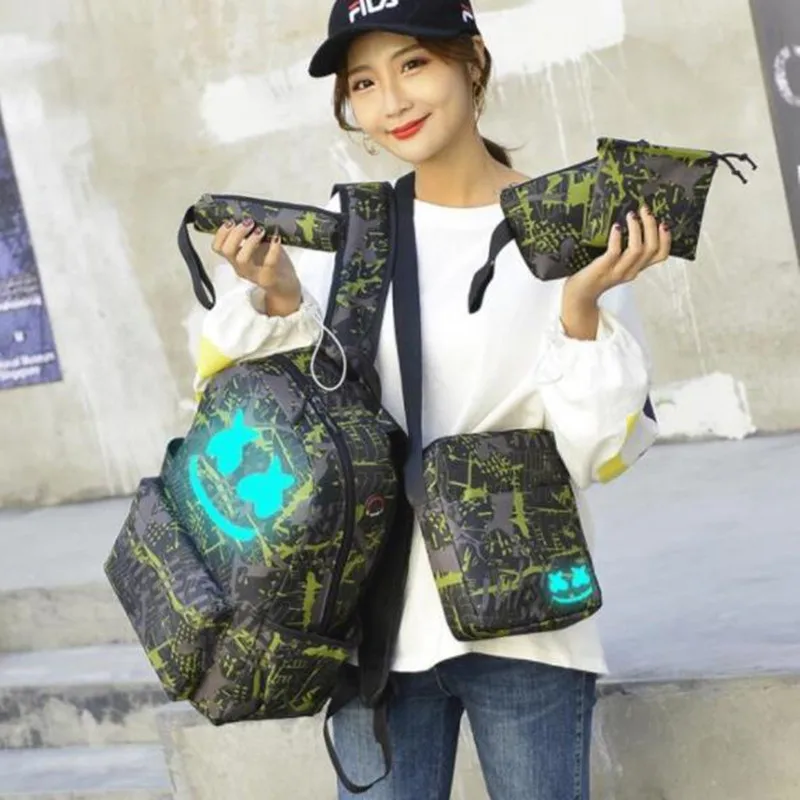 

DJ Marshmallow Multifunction Backpack Set for Boys Teenagers Student School Bags Girls Luminous Backpack Travel Shoulder Bag