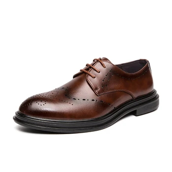 

Men Brogue Shoes Wedding Leather Shoes Up Pointed Toe Business Leatther Lace Shoes Toe Shape Punk Style Lace Up Highting Shoes
