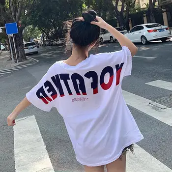 

Women English Letter Short Sleeve Round Neck Oversized Blouse Tee Top T-shirt