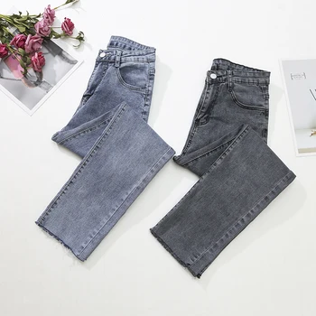 

High Waist Straight Jeans Woman 2020 Korean Fashion Light Blue Patchwork Denim Pant Female Ankle Length Casual Jean Ladies