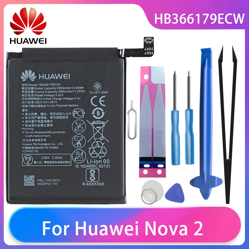 

Original Huawei Nova 2 Nova2 CAZ-TL00 CAZ-AL10 Phone Battery HB366179ECW 2950mAh High Capacity Phone Batterries Free Tools