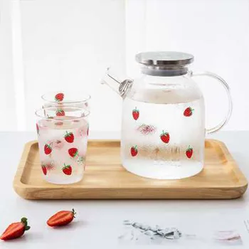 

Glass Water Pot Kettle with Handle Resistant Cute Strawberry Milk Cup Juice Water Drinking Cup Water Bottle Mug Big Capacity