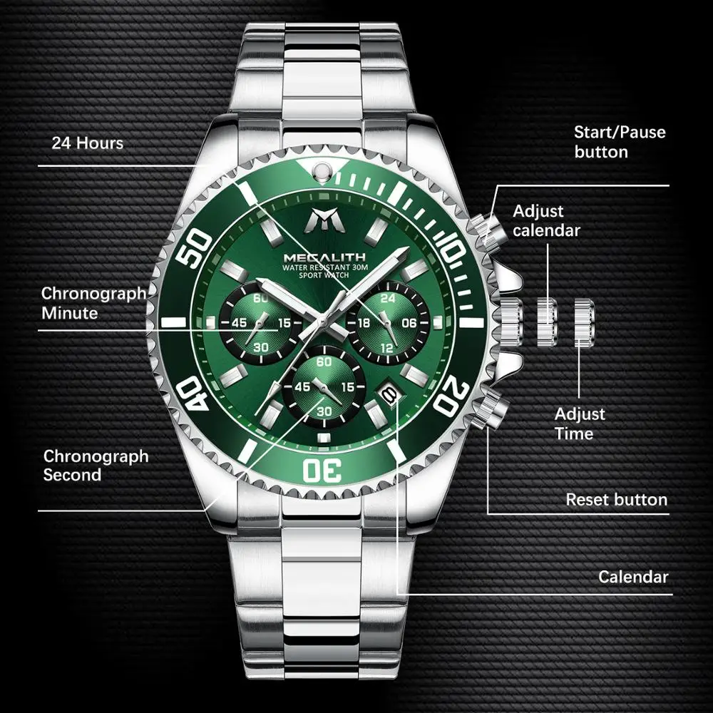 MEGALITH Reloj Hombre 2021 модные повседневные часы мужские водонепроницаемые аналоговые 24