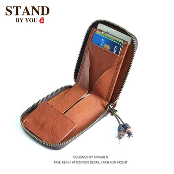 

Retro first layer cowhide men's short wallet wallet youth casual zipper wallet men and women available couples
