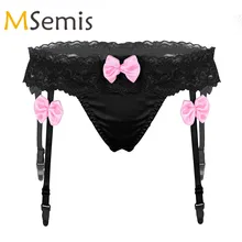 Для женщин нижнее белье с низкой посадкой с рюшами с кружевной отделкой бантом стринги бикини, нижнее белье, трусы, нижнее белье с Пластик трусы-Пояс для чулок