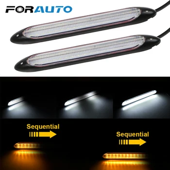 

FORAUTO 2Pcs Car LED Daytime Running Light Sequential Flow Lamp Scan Waterproof Car Turn Signal Light Headlight Strip Universal