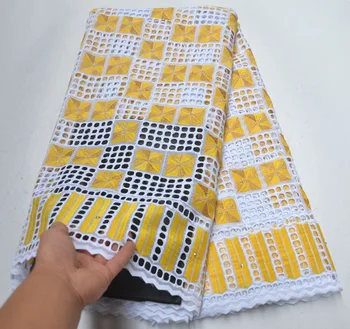 

Gold+white wiss voile lace in switzerland dry lace fabrics high quality cotton lace fabric robe dentelle african fabric 5yard