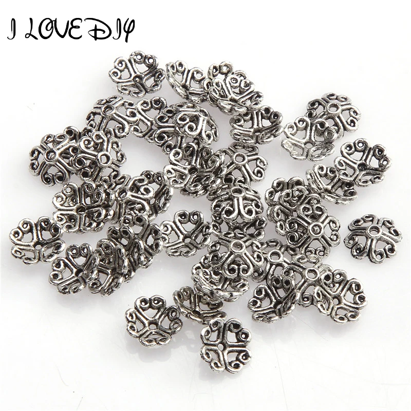 100pcs 8mm Lucky Clover Shape Flower Metal End Caps For Jewelry Making Bulk Bronze Brass Bead Caps Silver for DIY Jewelry Making