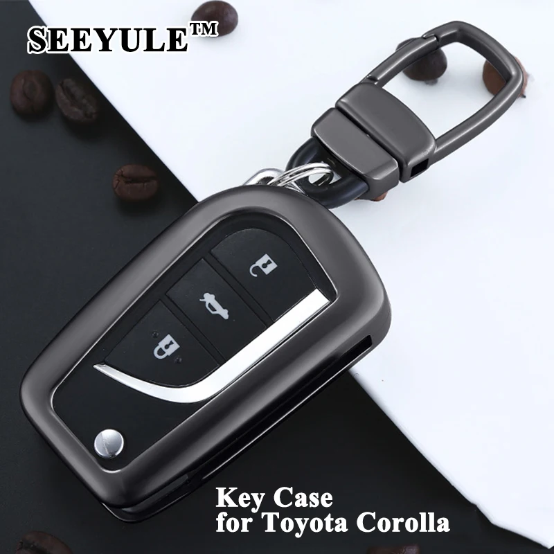 

1pc SEEYULE Aluminum Alloy Styling Car Key Case Shell Key Cover Storage Bag Protector Car Accessories Only for Toyota Corolla