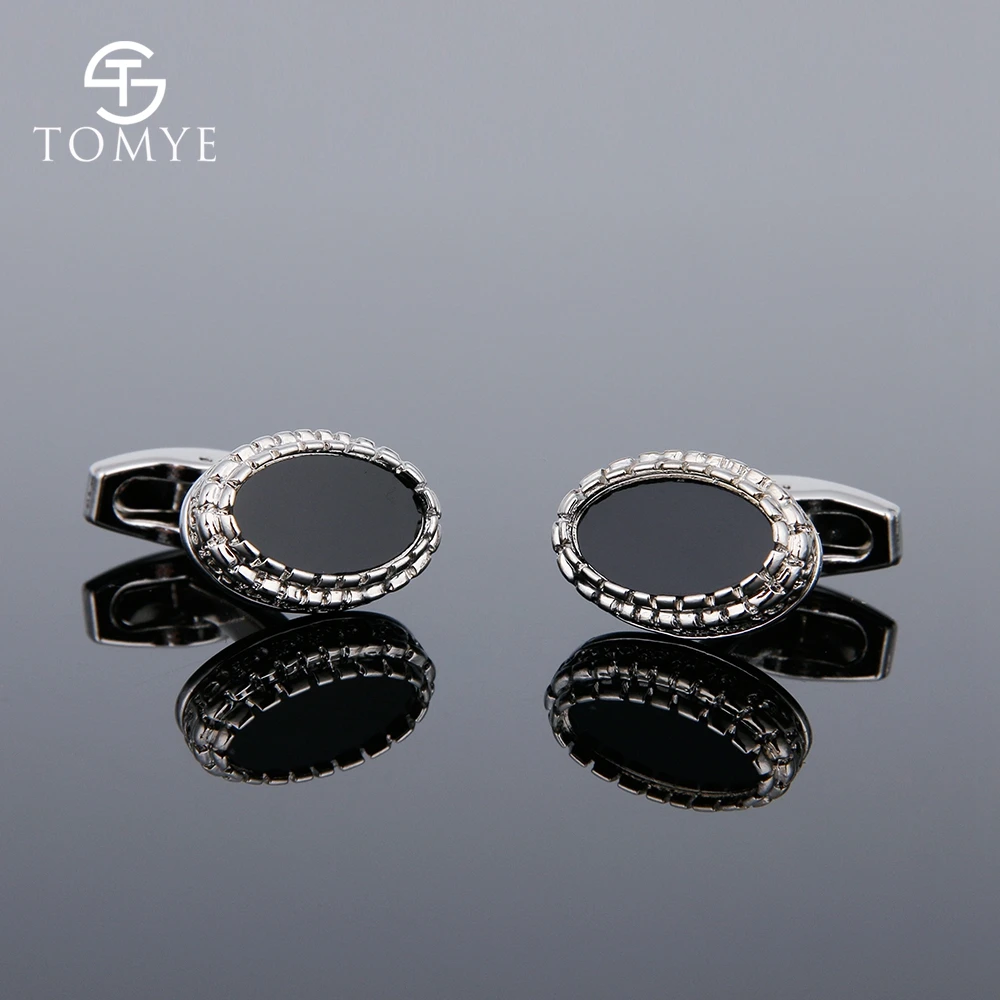 

TOMYE Silver Unique Oval Gear Black Enamel Classic Ellipse Cufflinks for Men XK19S112