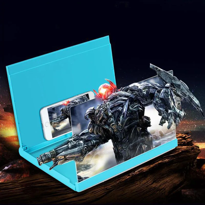 Blue 3D мобильного телефона Экран увеличительное Стекло Настольный 12-дюймовый высокой четкости глаз увеличительное Стекло 3D стерео складной видеоусилитель - Цвет: Blue
