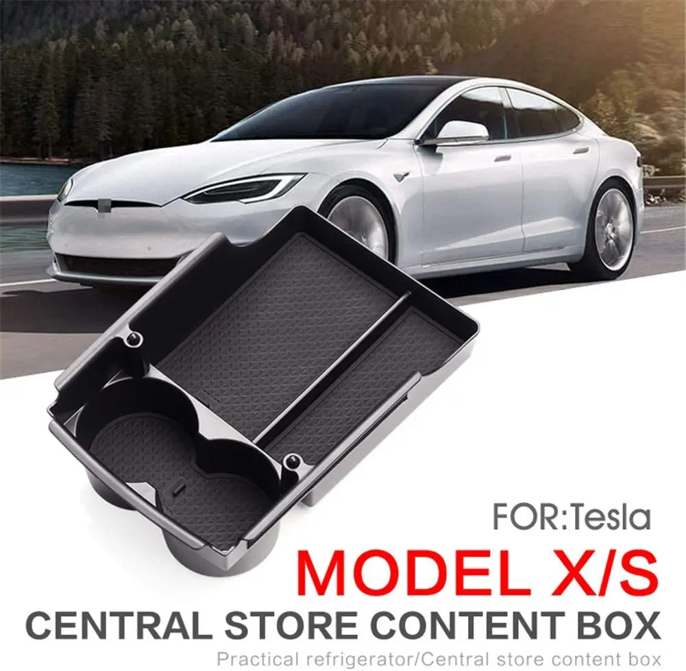 

For Tesla Model X Model S Center Console Car Cup Holder Storage Box Organizer Tray Interior Accessories Plastic Black