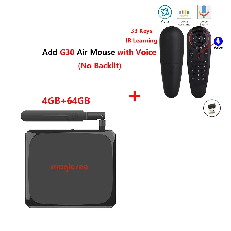 Magicsee N5 Plus Android 9,0 Amlogic S905x3 Smart Tv Box 4 Гб ОЗУ 64 Гб ПЗУ 2,4 ГБ+ 5 Гб Wifi BT4.1 телеприставка 8K медиаплеер N5 MAX - Цвет: 4G64G add g30s