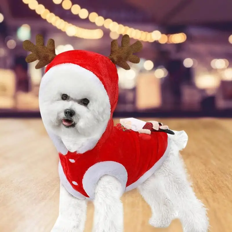 Рождественский костюм для собак; милая одежда с героями мультфильмов; костюм Санта-лося; костюм для питомцев; Рождественская одежда; красное нарядное пальто; зимняя толстовка с капюшоном