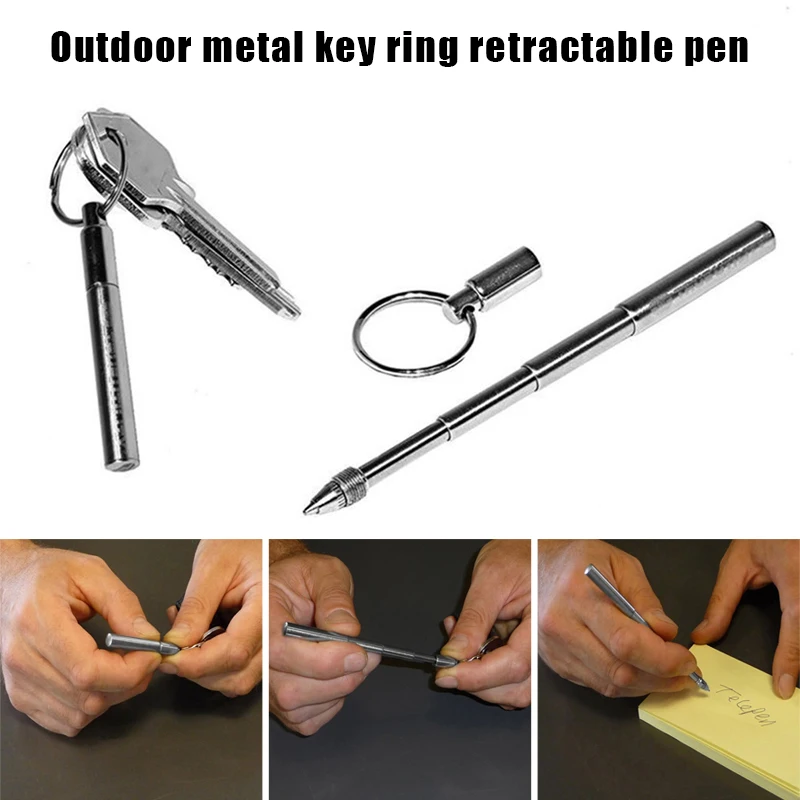 

Metal Key Ring Stainless Steel Telescopic Pen Portable Keychain Ergonomic for Travel N66