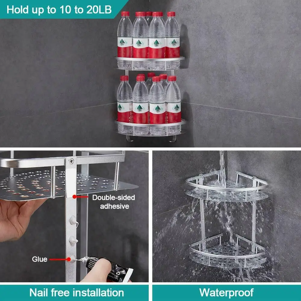 Алюминиевые держатели для ванной и душа, угловая полка для ванной, настенная стойка, держатель для хранения, органайзер, двойные ярусы