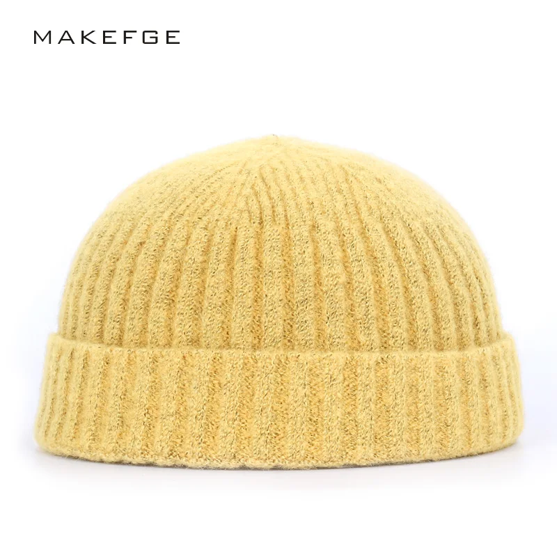 Новинка, зимняя женская вязаная шапка, шерстяная однотонная хлопковая шапка, простая Высококачественная хлопковая наружная теплая шляпа для мужчин и женщин