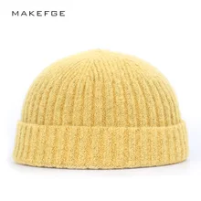 Новинка, зимняя женская вязаная шапка, шерстяная однотонная хлопковая шапка, простая Высококачественная хлопковая наружная теплая шляпа для мужчин и женщин