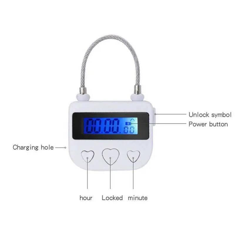 

Black Heart Button Multipurpose Time Switch Lock Padlock USB Rechargeable Kit