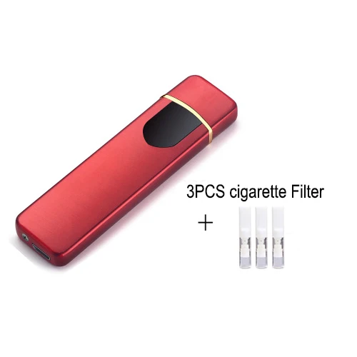Red Мини USB Электронная зажигалка ветрозащитный сенсорный сенсор зажигалки мужские подарки для мужчин гаджеты аксессуары для курения сигар - Цвет: Red