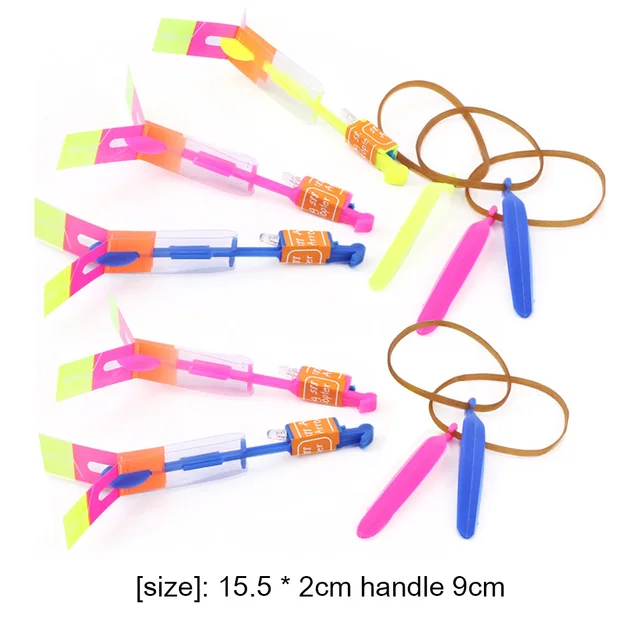 10pcs Outdoor Shining Rocket Flash LED Light Slingshot Elastic Helicopter Rotating Flying Toys Christmas Party Children Gifts 6