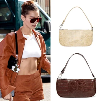 

2019 Ins Fashion Designer Bags Women's Vintage Crocodile Baguette Handbags Women's Fashion Messenger Bag PU Leather Women's Bag