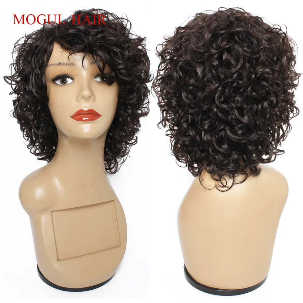 Wig Short Human-Hair Indian Bang Curl Machine-Made Natural-Color Cheap with Ocean-Wave