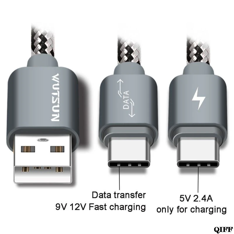 USB 2.0 Type A Male To Dual USB C Type C Male Splitter Y Fast Charging Data Cable Cord for Android Mobile Phone Tablet Aug. 14