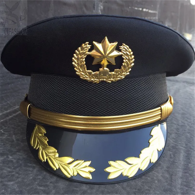 Золотой Армейский полицейский козырек, кепка охранника, армейские кепки, мужские шапки военной полиции для косплея, Хэллоуина, Рождества, фестиваля, подарки - Цвет: Золотой