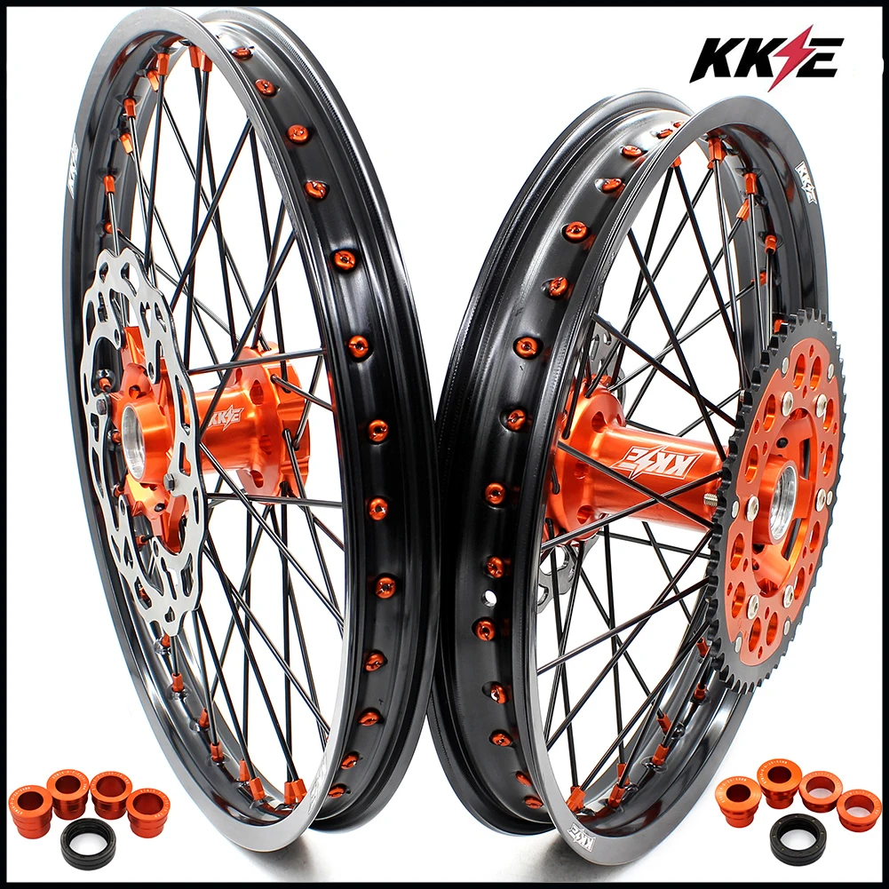 KKE 21 & 18 Enduro колеса в комплекте со спицами обод Набор для EXC E F XCW 125 530 2003 2021 оранжевый