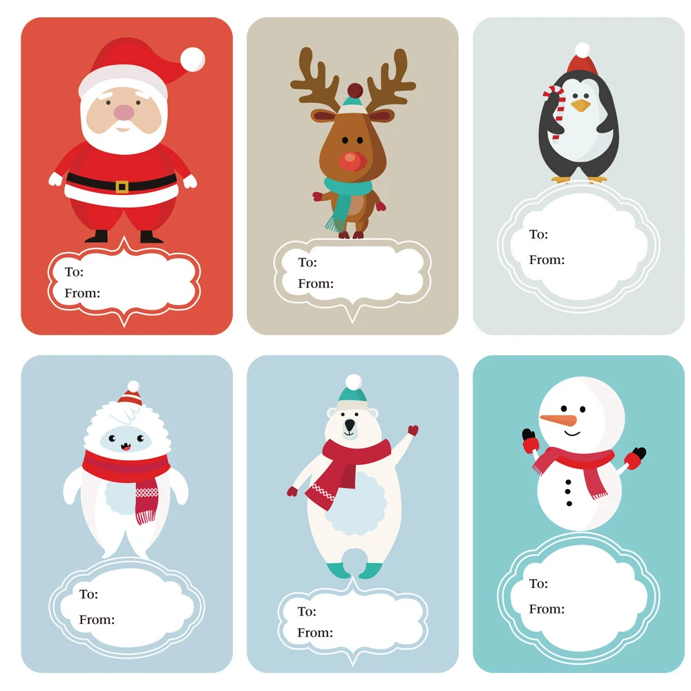 250pcs/Roll 6 Designs Adhesive Christmas Gift Name Tags Xmas Stickers Present Sealing Labels Christmas Decals Gift Package Decor