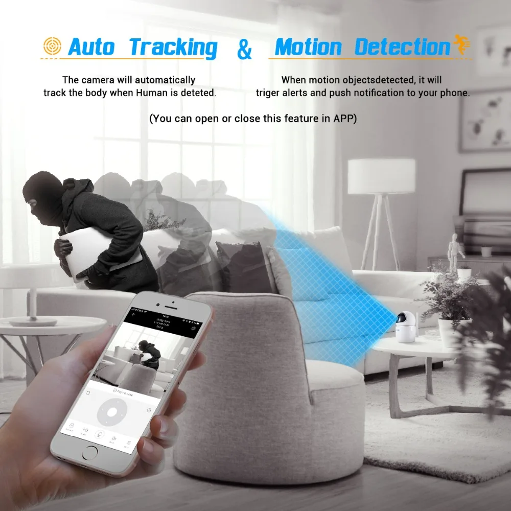ESCAM QF903 3MP 1440P Wireless PTZ Pan/Tilt M otion Detection IP Camera Support up to 128GB MicroSD Card
