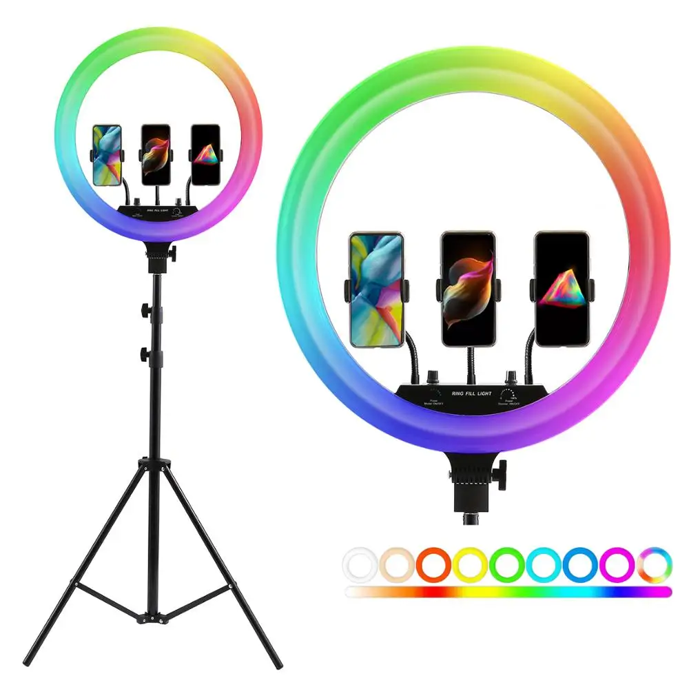 

Кольцевой светодиодный светильник для фотостудии, 14 дюймов, 18 дюймов, RGB-подсветка, большая лампа со штативом, для видео, макияжа, TikTok, Youtube, видеоблогов