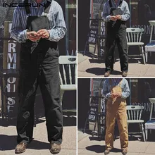 INCERUN Джоггеры мужские однотонные комбинезон на подтяжках повседневные брюки карго прямые брюки Модные мужские удобные мешковатые комбинезоны