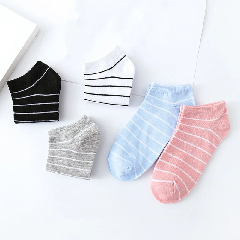 LKWDer/10 пар, женские носки, простые тонкие хлопковые носки-башмачки в полоску, весенне-летние невидимые короткие носки до лодыжки для девочек