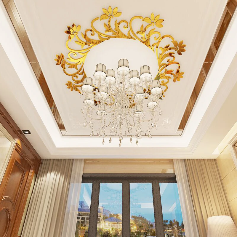 

Mirror Flower Rattan Acrylic 3D Wall Sticker For Living room Bedroom Ceiling Decoration Chandelier Creative Sticker Home decor