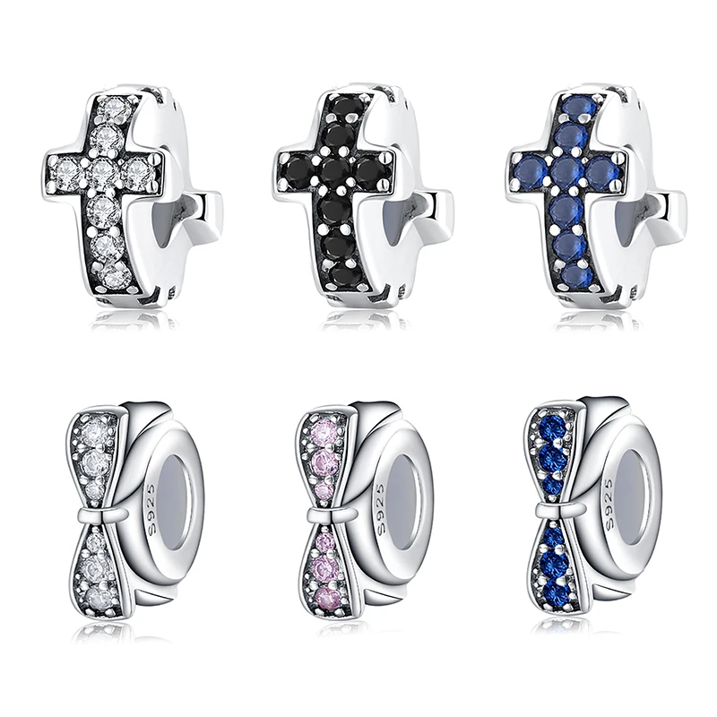 Fashion Bow Crystal CZ 925 Sterling Silver Charms Stopper Beads Fit Original Pandora Charm Bracelets bangles Jewelry making | Украшения и