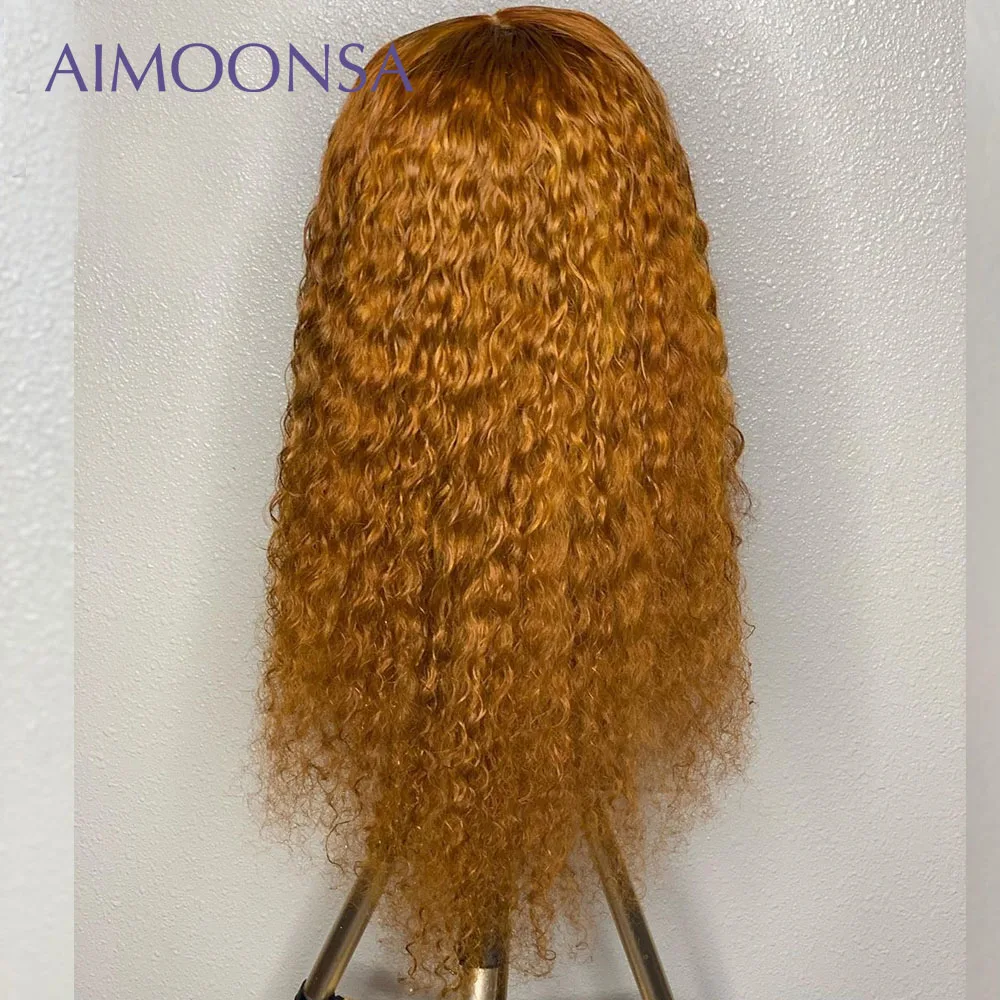 Оранжевые парики на кружеве, 180 плотность, предварительно выщипанные цветные парики на кружеве, парики из натуральных волос, глубокий кудрявый парик, перуанские волосы remy Aimoonsa